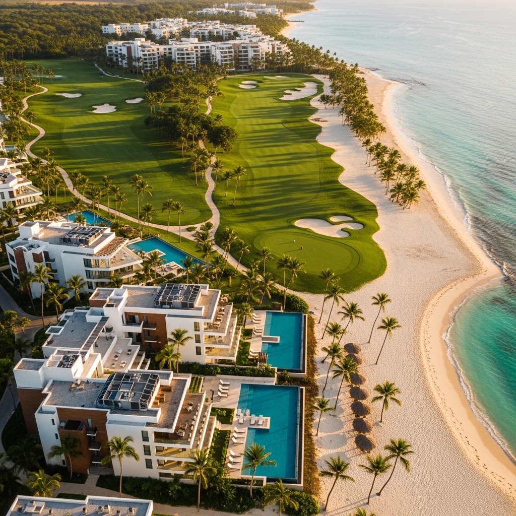 Resort de lujo frente a la playa en Punta Cana con campo de golf y apartamentos modernos
