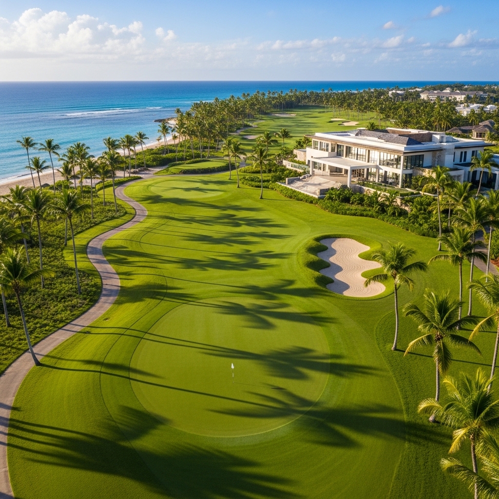 Jubilados europeos disfrutando del atardecer en terraza de resort caribeño